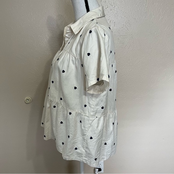 SOLD E Madewell Seamed Heart Print Button Down Short Sleeve Shirt Womens Medium - Picture 6 of 11